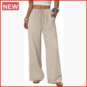 Wide Leg Palazzo Pants with Drawstring Elastic Waist and Pockets